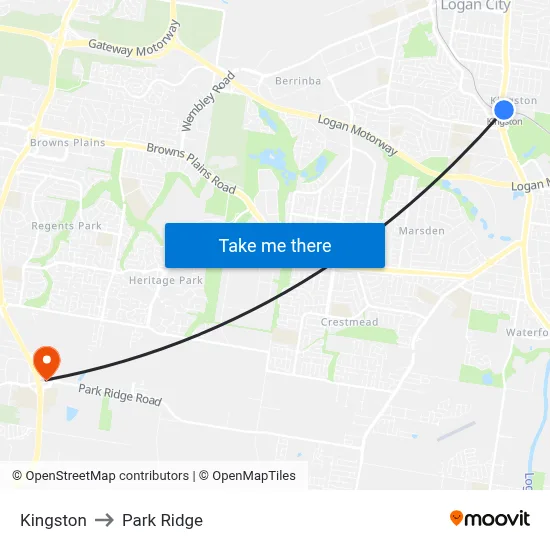 Kingston to Park Ridge map