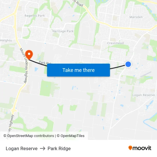 Logan Reserve to Park Ridge map
