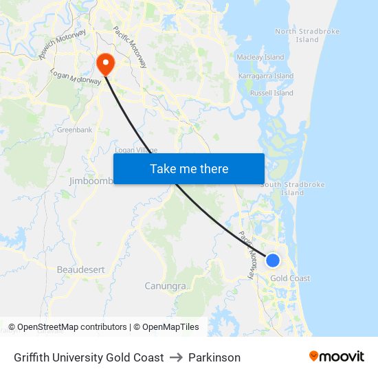 Griffith University Gold Coast to Parkinson map