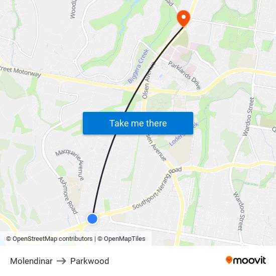 Molendinar to Parkwood map