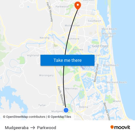 Mudgeeraba to Parkwood map