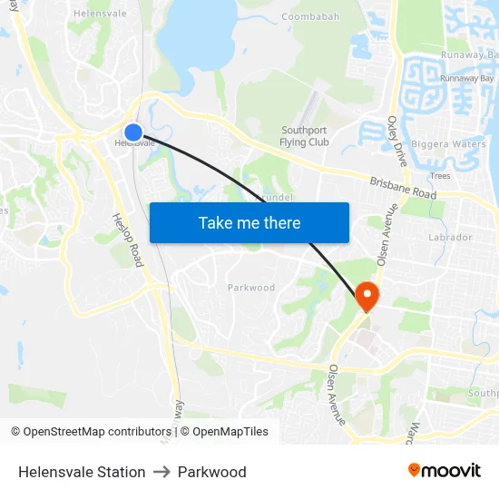 Helensvale Station to Parkwood map