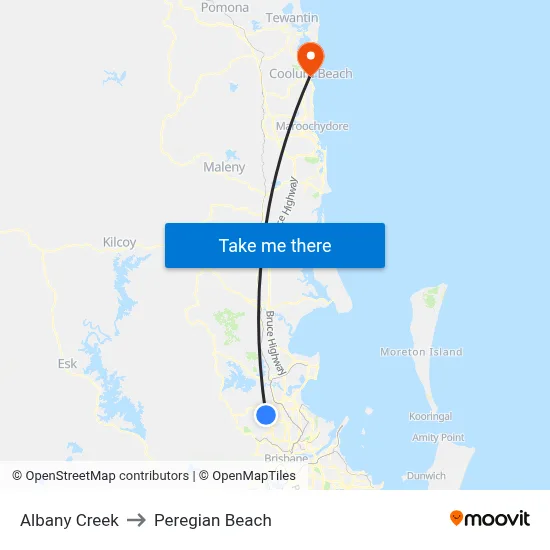 Albany Creek to Peregian Beach map
