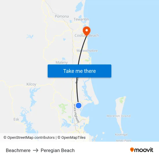 Beachmere to Peregian Beach map