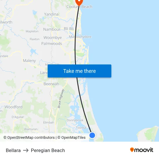 Bellara to Peregian Beach map