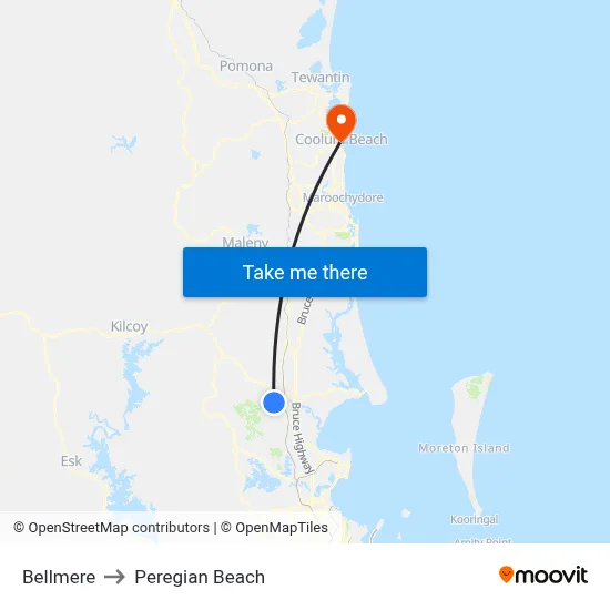 Bellmere to Peregian Beach map