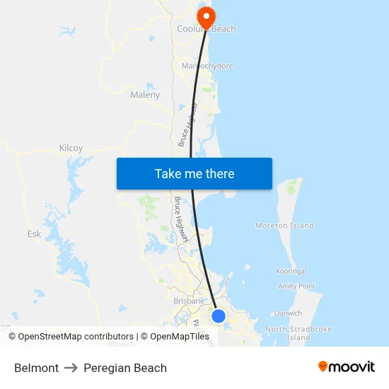 Belmont to Peregian Beach map
