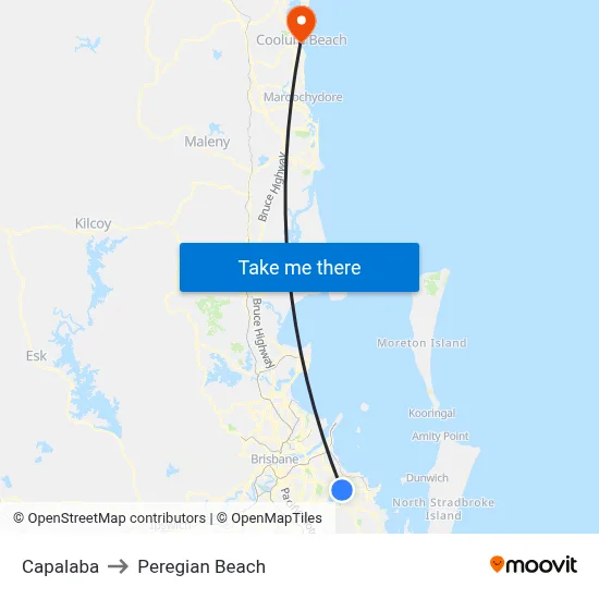 Capalaba to Peregian Beach map