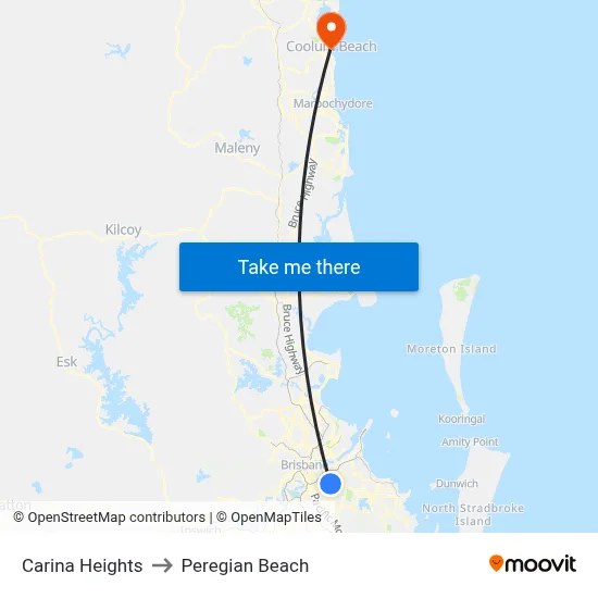 Carina Heights to Peregian Beach map