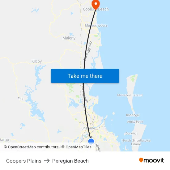 Coopers Plains to Peregian Beach map
