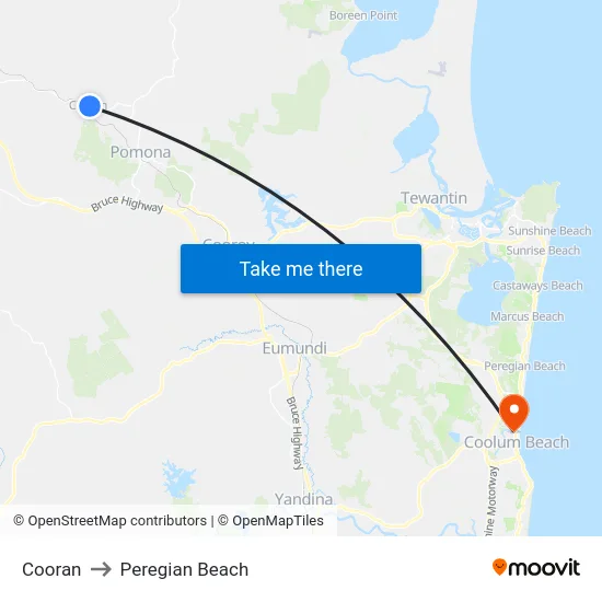 Cooran to Peregian Beach map