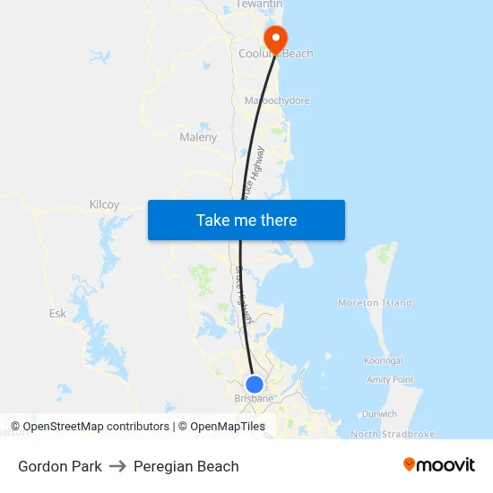 Gordon Park to Peregian Beach map
