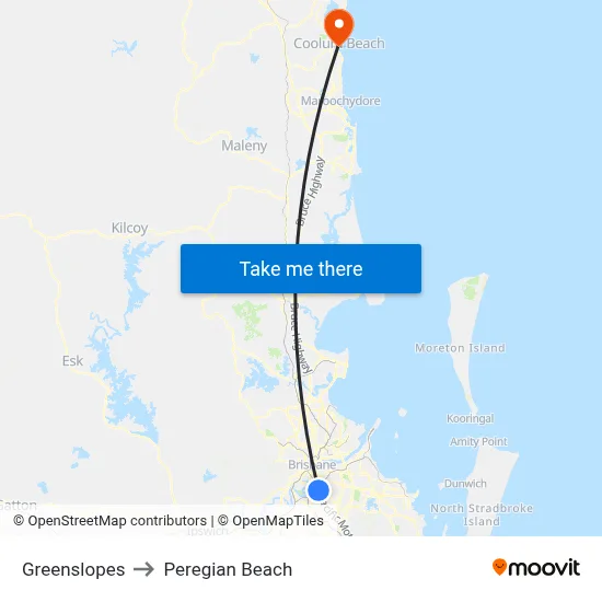 Greenslopes to Peregian Beach map