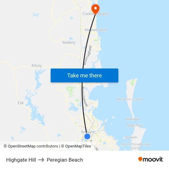 Highgate Hill to Peregian Beach map