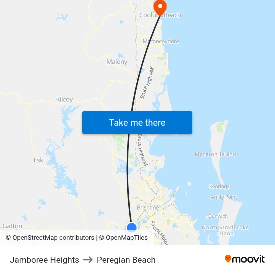 Jamboree Heights to Peregian Beach map