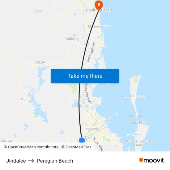 Jindalee to Peregian Beach map