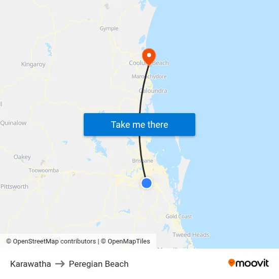 Karawatha to Peregian Beach map
