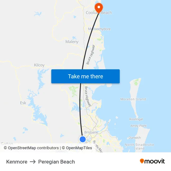 Kenmore to Peregian Beach map