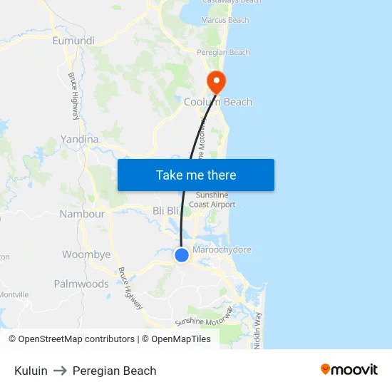 Kuluin to Peregian Beach map