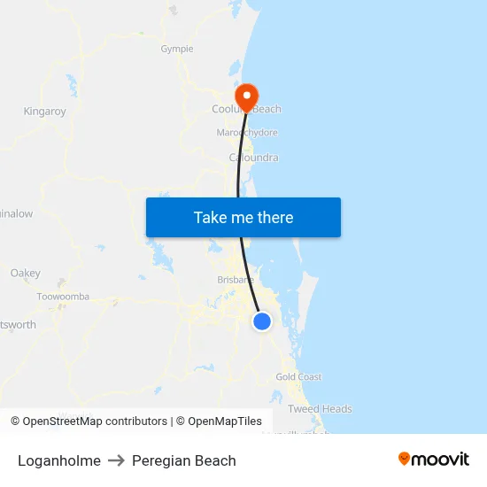Loganholme to Peregian Beach map