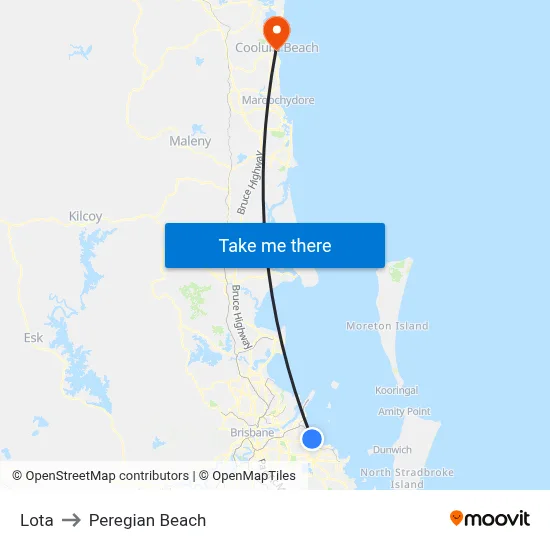 Lota to Peregian Beach map