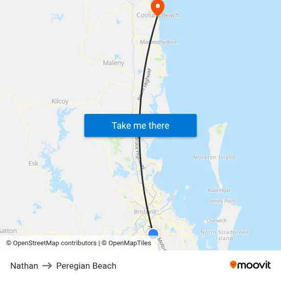 Nathan to Peregian Beach map