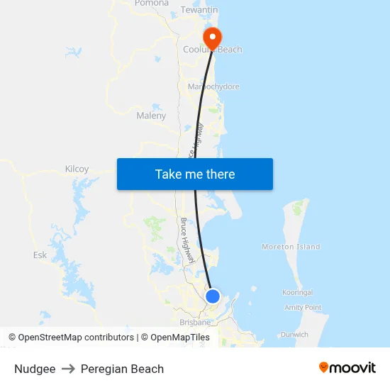 Nudgee to Peregian Beach map