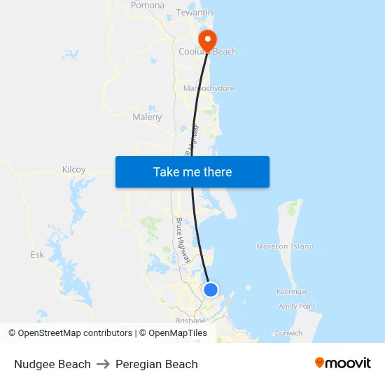 Nudgee Beach to Peregian Beach map