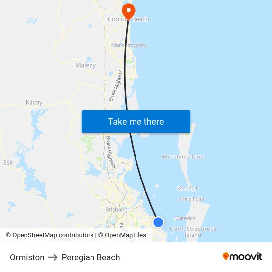 Ormiston to Peregian Beach map