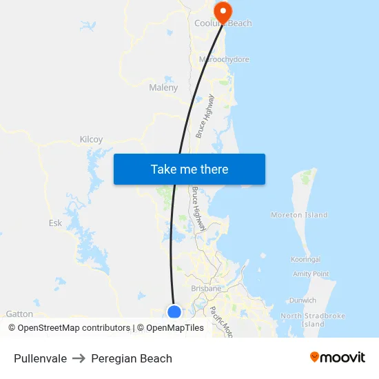 Pullenvale to Peregian Beach map
