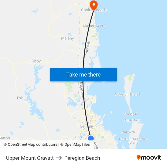 Upper Mount Gravatt to Peregian Beach map