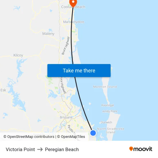 Victoria Point to Peregian Beach map