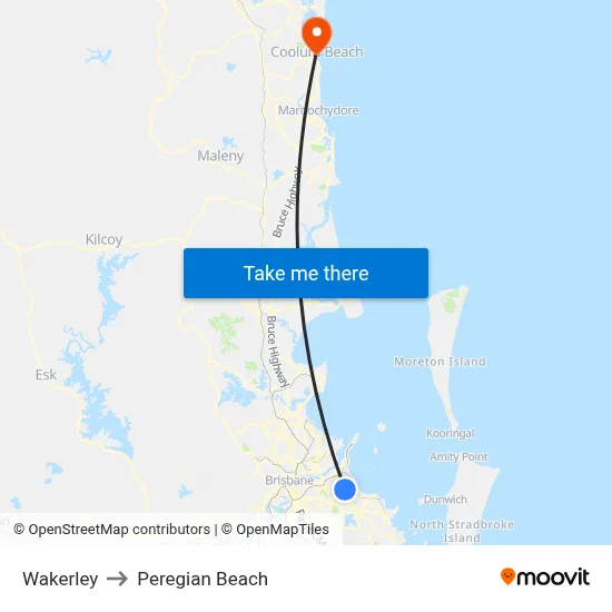 Wakerley to Peregian Beach map