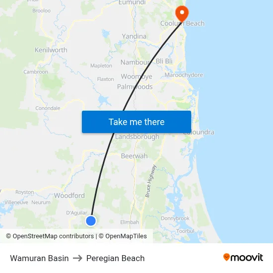 Wamuran Basin to Peregian Beach map