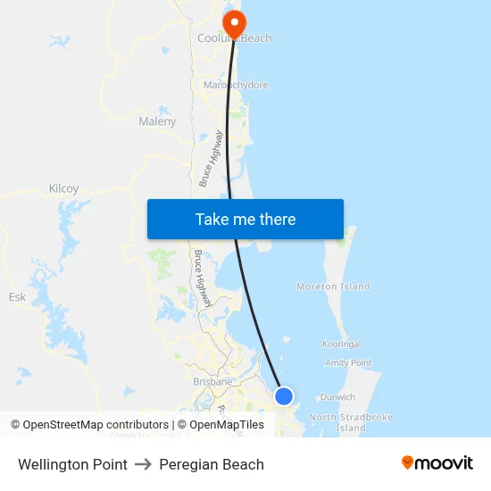 Wellington Point to Peregian Beach map