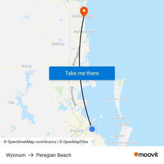 Wynnum to Peregian Beach map