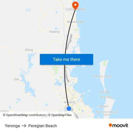 Yeronga to Peregian Beach map