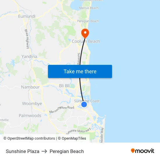 Sunshine Plaza to Peregian Beach map
