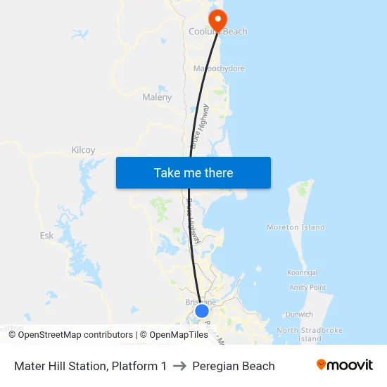 Mater Hill Station, Platform 1 to Peregian Beach map