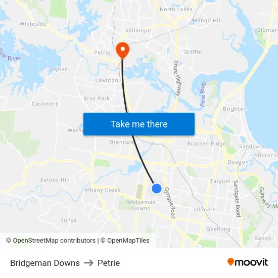 Bridgeman Downs to Petrie map