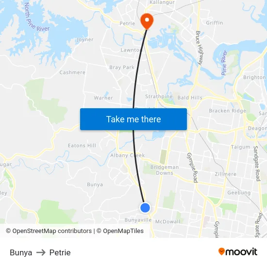 Bunya to Petrie map