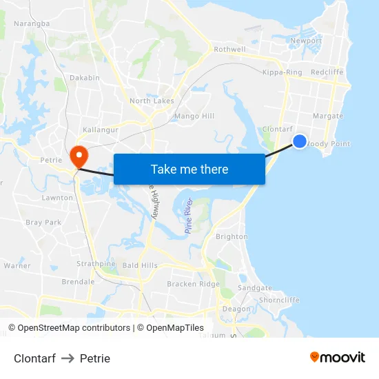 Clontarf to Petrie map