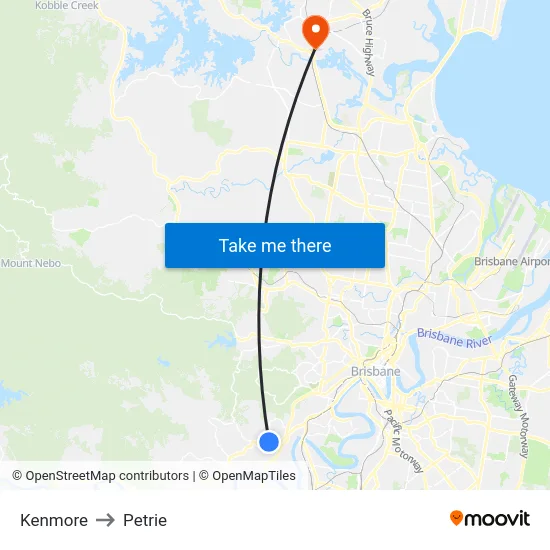 Kenmore to Petrie map