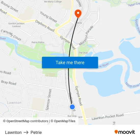 Lawnton to Petrie map