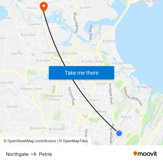 Northgate to Petrie map