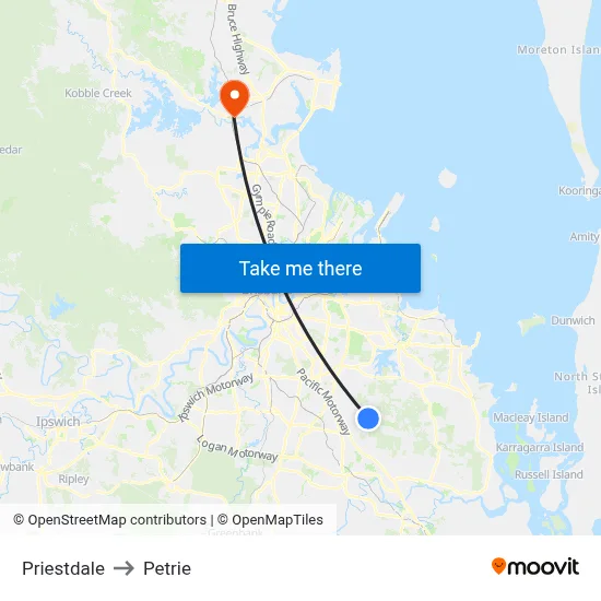 Priestdale to Petrie map