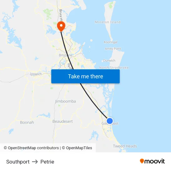 Southport to Petrie map