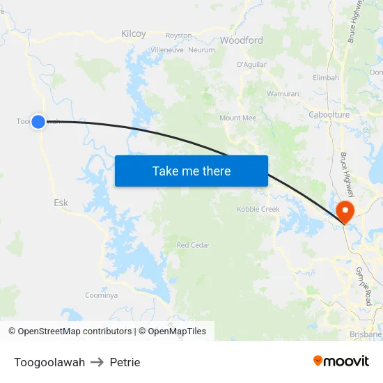 Toogoolawah to Petrie map