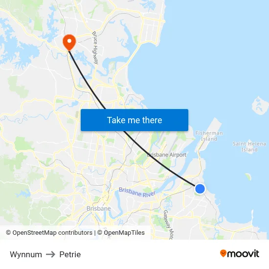 Wynnum to Petrie map