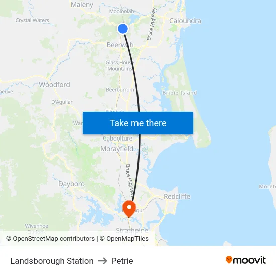 Landsborough Station to Petrie map